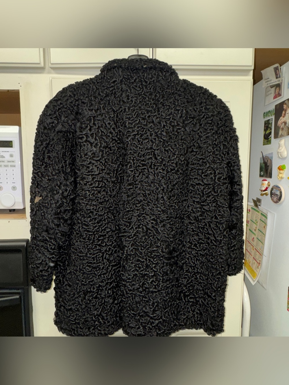 Vintage Black Curly Faux Fur Coat - Picture 4 of 9
